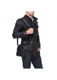 Кожаная черная мужская сумка на плечо M711-2A