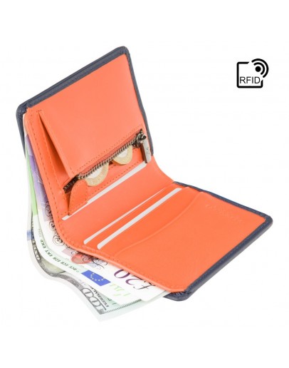 Фотография Синий кожаный кошелек Visconti PLR70 Piana c RFID (Steel Blue-Orange)
