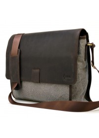 Мужская сумка на плечо серо-коричневая тканево-кожаная Tarwa RG-3940-4lx