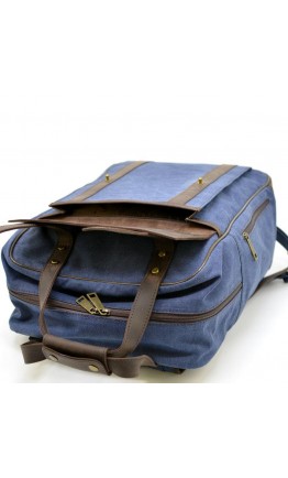Рюкзак синего цвета из натуральной кожи и ткани Tarwa RK-3943-4lx