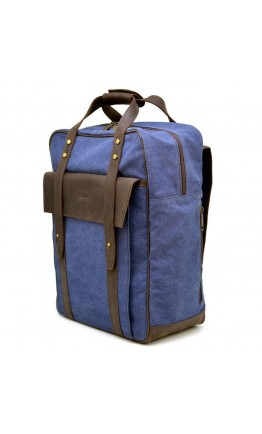 Рюкзак синего цвета из натуральной кожи и ткани Tarwa RK-3943-4lx