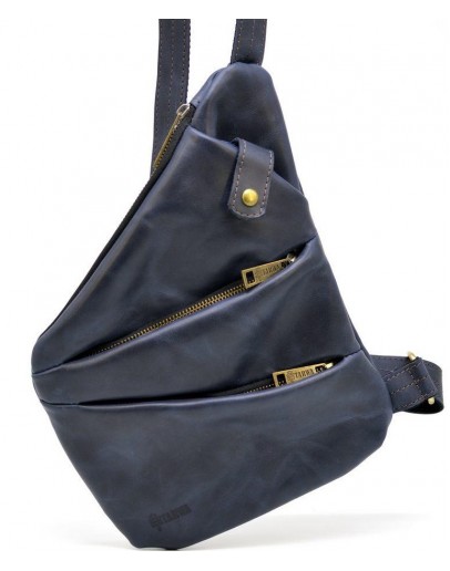 Фотография Мужская синяя кожаная сумка на плечо - слинг Tarwa RK-6402-3md