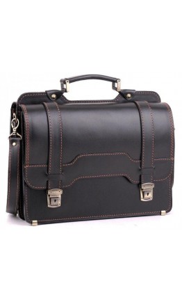 Черный мужской кожаный портфель с коричневой нитью Manufatto SPS-3 Black