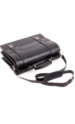 Черный мужской кожаный портфель с коричневой нитью Manufatto SPS-3 Black