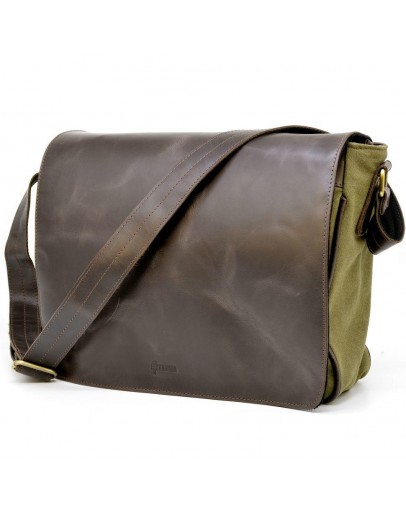 Фотография Большая сумка на плечо из ткани и натуральной кожи Tarwa TC-1047-3md