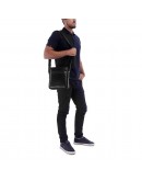 Фотография Кожаная сумка мужская на плечо, черная Tifenis TF70008-2A