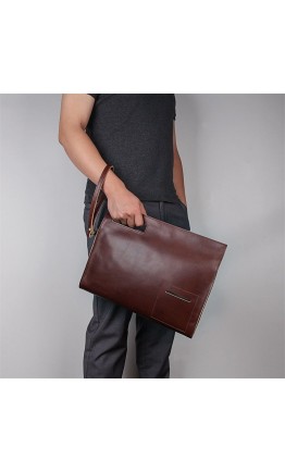 Кожаная сумка-папка, портфолио, органайзер, мессенджер большой размер коричневая A0011XL