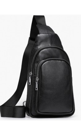 Рюкзак черный кожаный на одну шлейку A25-6602A