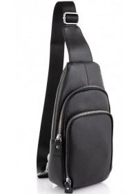 Черный кожаный рюкзак слинг Tiding Bag A25F-5058A