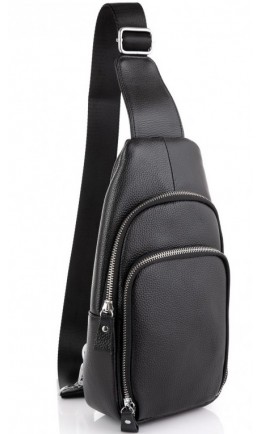Черный кожаный рюкзак слинг Tiding Bag A25F-5058A