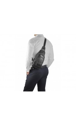 Слинг черный кожаный мужской Tiding Bag A25F-5605A