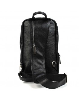 Черный мужской рюкзак-слинг из натуральной зернистой кожи TARWA FA-0910-4lx
