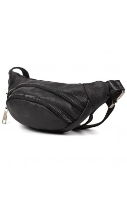 Кожаная сумка на пояс черная с черными молниями Tarwa FA-2406-3md