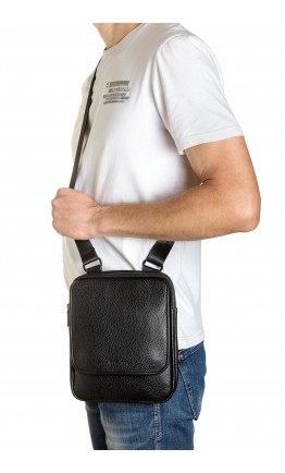 Мужская черная кожаная сумка на плечо FZ-012-3