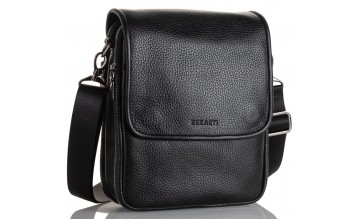 Кожаная мужская черная сумка на плечо REK-015-3-Flotar