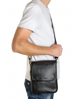 Кожаная мужская черная сумка на плечо REK-015-3-Flotar