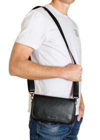 Черный вместительный мужской клатч - удобная сумка на плечо  FZ-215