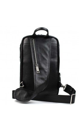 Черный мужской рюкзак-слинг из натуральной гладкой кожи TARWA GA-0910-4lx