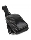 Фотография Черный мужской рюкзак-слинг из натуральной гладкой кожи TARWA GA-0910-4lx