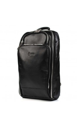 Черный мужской рюкзак-слинг из натуральной гладкой кожи TARWA GA-0910-4lx