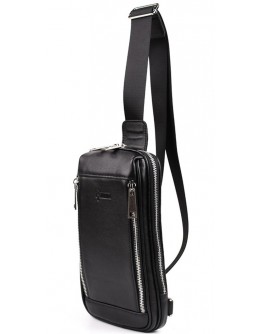 Кожаный черный мужской рюкзак - слинг на одно плечо Tarwa GA-1536-4lx