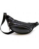 Фотография Кожаная сумка на пояс черная с черными молниями Tarwa GA-2406-3md