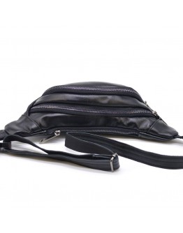 Кожаная сумка на пояс черная с черными молниями Tarwa GA-2406-3md