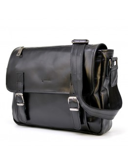 Кожаная черная мужская вместительная сумка на плечо Tarwa GA-6046-3md