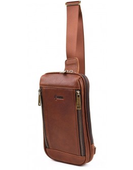 Кожаный светло-коричневый мужской рюкзак - слинг на одно плечо Tarwa GB-1536-4lx