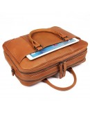 Фотография Вместительный стильный кожаный коричневый портфель 77348b