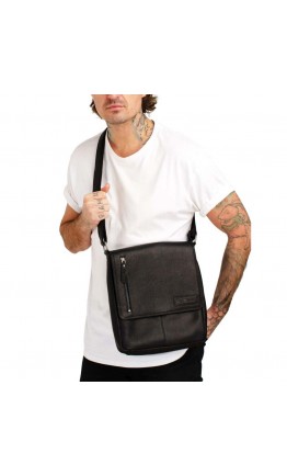 Кожаная мужская черная сумка на плечо HILL BURRY HB3069A