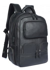 Большой черный кожаный мужской рюкзак JD2766A