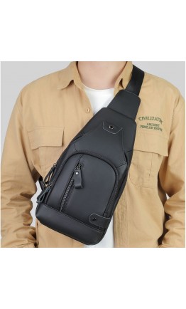 Черный мужской рюкзак, на одну шлейку - слинг JD4004A-2
