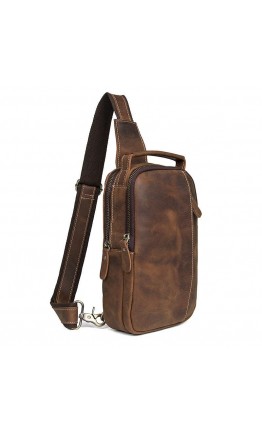 Кожаный коричневый мужской рюкзак на одно плечо - слинг JD4009В