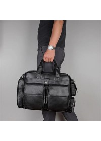 Большая черная брутальная кожаная мужская сумка 77219A
