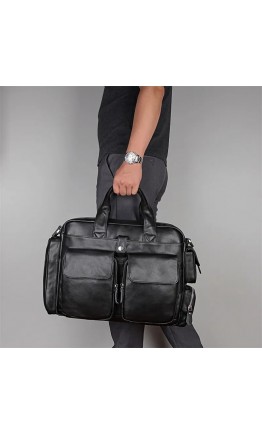Большая черная брутальная кожаная мужская сумка 77219A