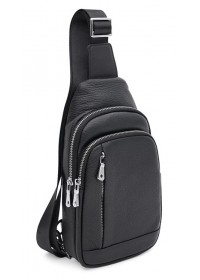 Мужской кожаный черный слинг - рюкзак Ricco Grande K16183bl-black