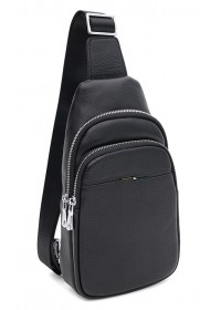 Мужской кожаный черный слинг - рюкзак Ricco Grande K16226bl-black