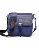 Фотография Синяя удобная кожано-тканевая сумка на плечо Tarwa KK-1309-4lx