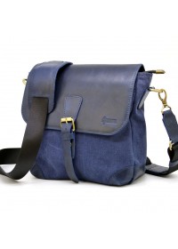 Синяя удобная кожано-тканевая сумка на плечо Tarwa KK-1309-4lx