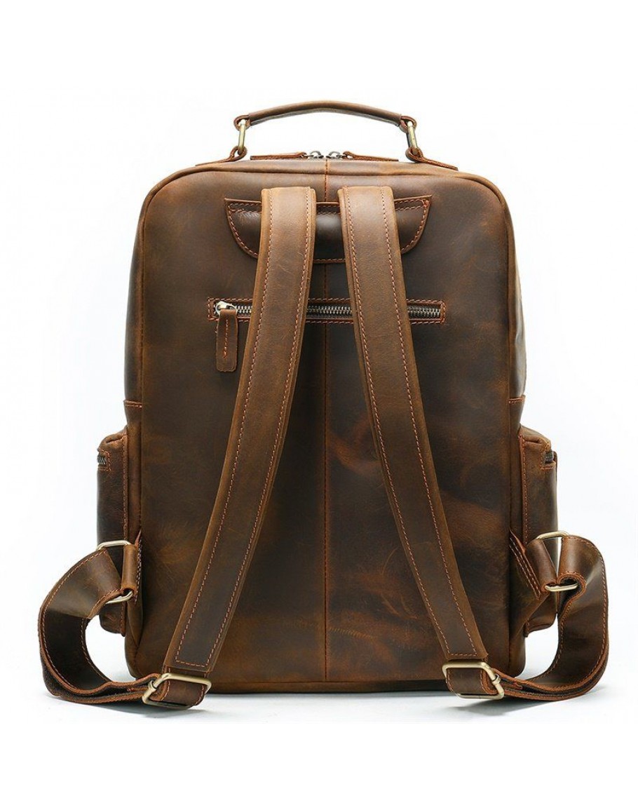 Винтажный мужской коричневый кожаный рюкзак M1847R 】  в е .