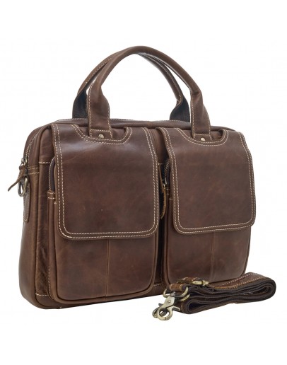 Фотография Кожаная коричневая мужская сумка портфель M8002С