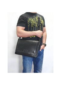 Удобная горизонтальная черная кожаная сумка А4 VATTO MK106 F8KAZ1