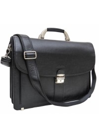 Черный кожаный мужской портфель на 2 отделения Newery N1587GA