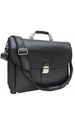 Черный кожаный мужской портфель на 2 отделения Newery N1587GA