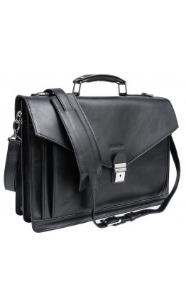 Кожаный черный вместительный мужской портфель Newery N4572NG