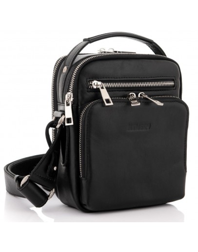 Фотография Кожаная мужская черная сумка на плечо, барсетка Newery N5014GA