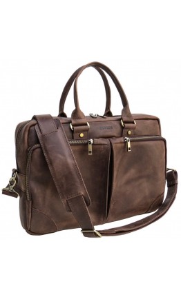 Коричневая кожаная деловая винтажная сумка Newery N6516KC