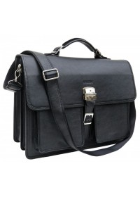 Черный мужской кожаный солидный рюкзак Newery N7164GA