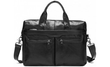 Удобный и добротный мужской кожаный портфель 77122A-3black